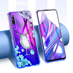 Huawei Honor 9X Pro用極薄ソフトケース シリコンケース 耐衝撃 全面保護 クリア透明 花 T01 ファーウェイ ネイビー