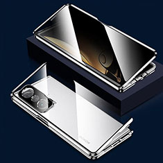 Huawei Honor Magic V 5G用ケース 高級感 手触り良い アルミメタル 製の金属製 360度 フルカバーバンパー 鏡面 カバー ファーウェイ シルバー