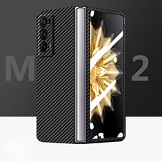 Huawei Honor Magic V2 5G用炭素繊維ケース ソフトタッチラバー ツイル カバー ファーウェイ ブラック