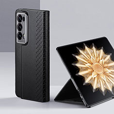 Huawei Honor Magic V2 5G用ハイブリットバンパーケース 高級感 手触り良いレザー柄 兼プラスチック TB3 ファーウェイ ブラック