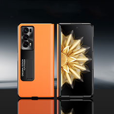 Huawei Honor Magic V2 5G用ハイブリットバンパーケース 高級感 手触り良いレザー柄 兼プラスチック GS5 ファーウェイ オレンジ