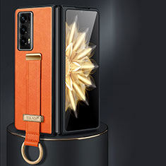 Huawei Honor Magic V2 5G用ハイブリットバンパーケース 高級感 手触り良いレザー柄 兼プラスチック LD1 ファーウェイ オレンジ