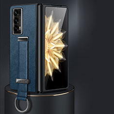 Huawei Honor Magic V2 5G用ハイブリットバンパーケース 高級感 手触り良いレザー柄 兼プラスチック LD1 ファーウェイ ネイビー