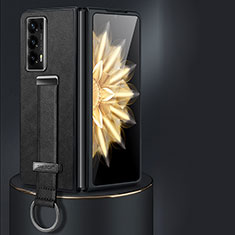 Huawei Honor Magic V2 5G用ハイブリットバンパーケース 高級感 手触り良いレザー柄 兼プラスチック LD1 ファーウェイ ブラック