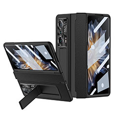 Huawei Honor Magic Vs 5G用ハイブリットバンパーケース 高級感 手触り良いレザー柄 兼プラスチック ZL1 ファーウェイ ブラック