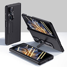 Huawei Honor Magic Vs 5G用ハイブリットバンパーケース 高級感 手触り良いレザー柄 兼プラスチック S01 ファーウェイ ブラック