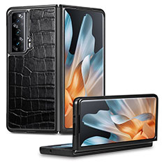 Huawei Honor Magic Vs Ultimate 5G用ハイブリットバンパーケース 高級感 手触り良いレザー柄 兼プラスチック S03D ファーウェイ ブラック