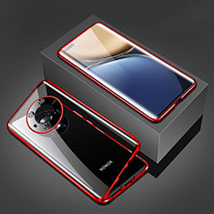 Huawei Honor Magic3 5G用ケース 高級感 手触り良い アルミメタル 製の金属製 360度 フルカバーバンパー 鏡面 カバー ファーウェイ レッド