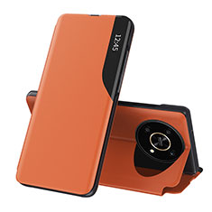 Huawei Honor Magic4 Lite 5G用手帳型 レザーケース スタンド カバー QH1 ファーウェイ オレンジ