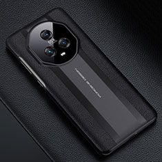 Huawei Honor Magic5 5G用ケース 高級感 手触り良いレザー柄 QK2 ファーウェイ ブラック