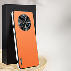 Huawei Honor Magic5 5G用ケース 高級感 手触り良いレザー柄 AT1 ファーウェイ オレンジ