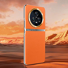 Huawei Honor Magic5 5G用ケース 高級感 手触り良いレザー柄 QK4 ファーウェイ オレンジ