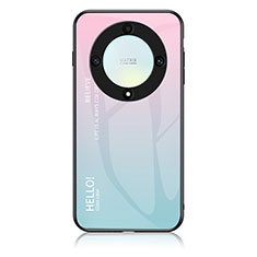 Huawei Honor Magic5 Lite 5G用ハイブリットバンパーケース プラスチック 鏡面 虹 グラデーション 勾配色 カバー LS1 ファーウェイ シアン