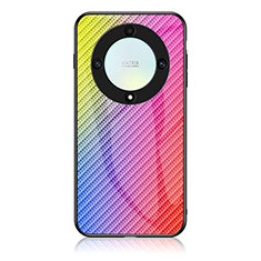 Huawei Honor Magic5 Lite 5G用ハイブリットバンパーケース プラスチック 鏡面 虹 グラデーション 勾配色 カバー LS2 ファーウェイ ピンク