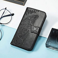 Huawei Honor Magic5 Pro 5G用手帳型 レザーケース スタンド バタフライ 蝶 カバー S01D ファーウェイ ブラック