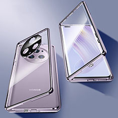 Huawei Honor Magic5 Pro 5G用ケース 高級感 手触り良い アルミメタル 製の金属製 360度 フルカバーバンパー 鏡面 カバー P01 ファーウェイ パープル