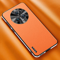 Huawei Honor Magic5 Pro 5G用ケース 高級感 手触り良いレザー柄 AT2 ファーウェイ オレンジ