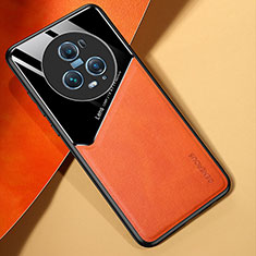 Huawei Honor Magic5 Pro 5G用シリコンケース ソフトタッチラバー レザー柄 アンドマグネット式 ファーウェイ オレンジ