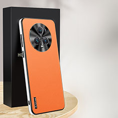 Huawei Honor Magic5 Pro 5G用ケース 高級感 手触り良いレザー柄 AT1 ファーウェイ オレンジ