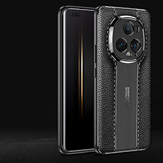 Huawei Honor Magic5 Ultimate 5G用シリコンケース ソフトタッチラバー レザー柄 カバー ファーウェイ ブラック