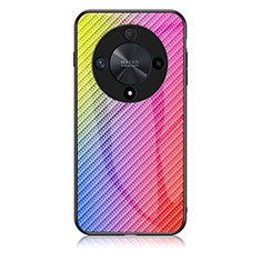 Huawei Honor Magic6 Lite 5G用ハイブリットバンパーケース プラスチック 鏡面 虹 グラデーション 勾配色 カバー LS2 ファーウェイ ピンク