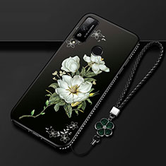 Huawei Honor Play4T用シリコンケース ソフトタッチラバー 花 カバー S01 ファーウェイ ホワイト