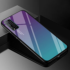 Huawei Honor Play4T Pro用ハイブリットバンパーケース プラスチック 鏡面 虹 グラデーション 勾配色 カバー ファーウェイ シアン