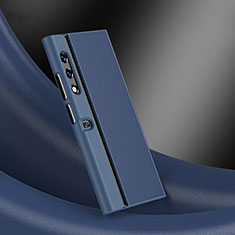 Huawei Honor V Purse 5G用ハイブリットバンパーケース 高級感 手触り良いレザー柄 兼プラスチック B15H ファーウェイ ネイビー