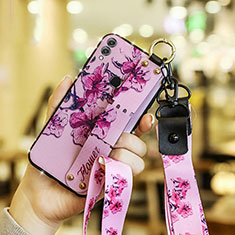 Huawei Honor V10 Lite用シリコンケース ソフトタッチラバー 花 S01 ファーウェイ ピンク