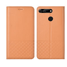 Huawei Honor V20用手帳型 レザーケース スタンド カバー T17 ファーウェイ オレンジ
