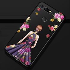 Huawei Honor V20用シリコンケース ソフトタッチラバー バタフライ ドレスガール ドレス少女 カバー K02 ファーウェイ パープル・ブラック