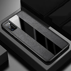 Huawei Honor V30 5G用シリコンケース ソフトタッチラバー レザー柄 カバー H02 ファーウェイ ブラック