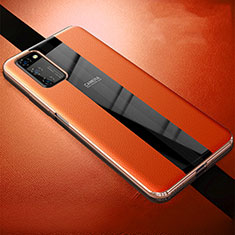 Huawei Honor V30 5G用シリコンケース ソフトタッチラバー レザー柄 カバー H03 ファーウェイ オレンジ