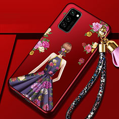 Huawei Honor V30 5G用シリコンケース ソフトタッチラバー バタフライ ドレスガール ドレス少女 カバー ファーウェイ パープル