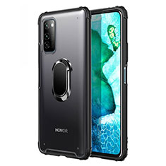 Huawei Honor V30 5G用ハイブリットバンパーケース プラスチック アンド指輪 マグネット式 R04 ファーウェイ ブラック