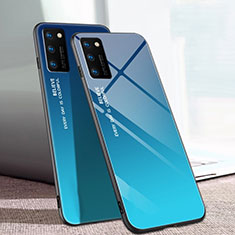 Huawei Honor V30 5G用ハイブリットバンパーケース プラスチック 鏡面 虹 グラデーション 勾配色 カバー ファーウェイ ブルー