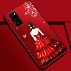 Huawei Honor V30 Pro 5G用シリコンケース ソフトタッチラバー バタフライ ドレスガール ドレス少女 カバー S01 ファーウェイ レッド