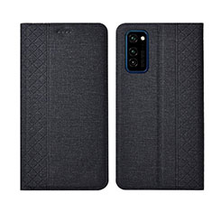 Huawei Honor V30 Pro 5G用手帳型 布 スタンド H01 ファーウェイ ブラック