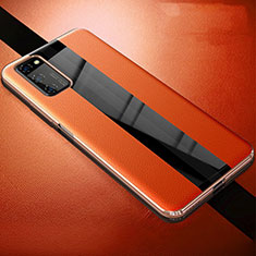 Huawei Honor V30 Pro 5G用シリコンケース ソフトタッチラバー レザー柄 カバー ファーウェイ オレンジ