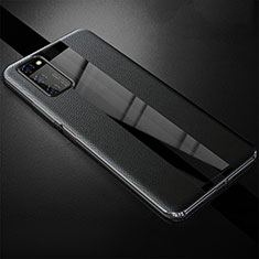 Huawei Honor V30 Pro 5G用シリコンケース ソフトタッチラバー レザー柄 カバー ファーウェイ ブラック