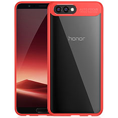 Huawei Honor View 10用ハイブリットバンパーケース クリア透明 プラスチック 鏡面 ファーウェイ レッド