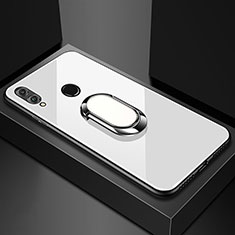 Huawei Honor View 10 Lite用ハイブリットバンパーケース プラスチック 鏡面 カバー アンド指輪 マグネット式 ファーウェイ ホワイト