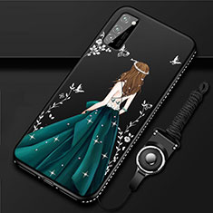 Huawei Honor View 30 5G用シリコンケース ソフトタッチラバー バタフライ ドレスガール ドレス少女 カバー S03 ファーウェイ グリーン