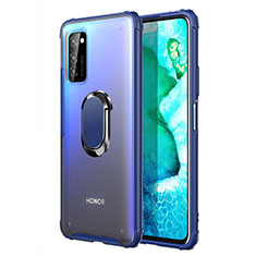 Huawei Honor View 30 5G用ハイブリットバンパーケース プラスチック アンド指輪 マグネット式 R04 ファーウェイ ネイビー