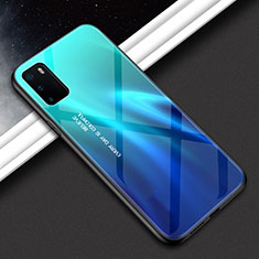 Huawei Honor View 30 Pro 5G用ハイブリットバンパーケース プラスチック 鏡面 虹 グラデーション 勾配色 カバー H02 ファーウェイ ブルー