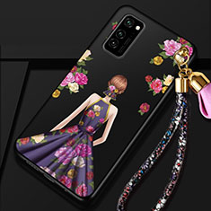 Huawei Honor View 30 Pro 5G用シリコンケース ソフトタッチラバー バタフライ ドレスガール ドレス少女 カバー ファーウェイ パープル・ブラック