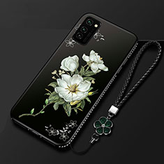 Huawei Honor View 30 Pro 5G用シリコンケース ソフトタッチラバー 花 カバー ファーウェイ ブラック