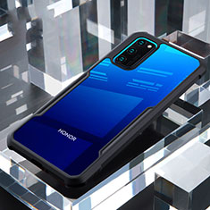 Huawei Honor View 30 Pro 5G用ハイブリットバンパーケース クリア透明 プラスチック 鏡面 カバー ファーウェイ ブラック