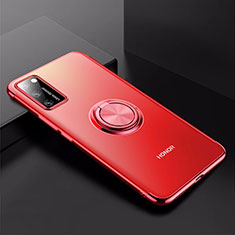 Huawei Honor View 30 Pro 5G用極薄ソフトケース シリコンケース 耐衝撃 全面保護 クリア透明 アンド指輪 マグネット式 S01 ファーウェイ レッド
