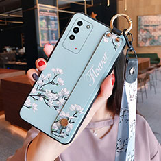 Huawei Honor X10 5G用シリコンケース ソフトタッチラバー 花 カバー S01 ファーウェイ シアン